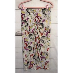 Mariacher 100% Silk Ruched Floral Midi Skirt White Red Purple Size S 04074